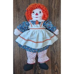 Vintage 25" Raggedy Ann Cloth Doll - Artisan Handmade - Vibrant Orange Yarn Hair